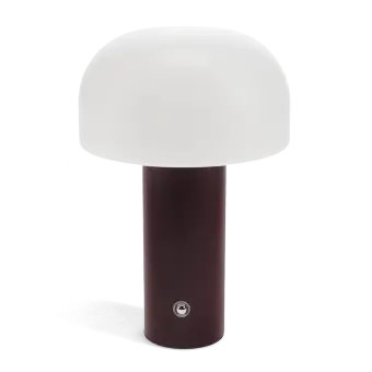 USB lamp with a white dome shade and brown base