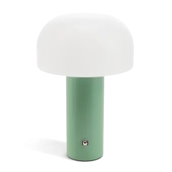 USB lamp with a white dome shade and green base.