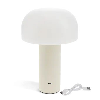 USB lamp with a white dome shade and grey base.