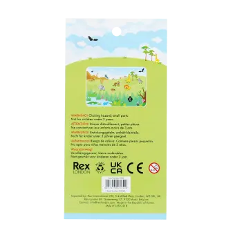 Back of 3d stickers packaging with safety warnings descriptions.