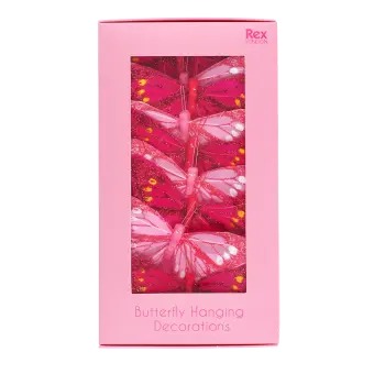 Butterfly hanging decorations in a pink gift box.