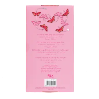 Back of butterfly garland decorations box with descriptions and barcode