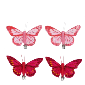 four pink decorative butterfly clips: two light pink and two dark pink,