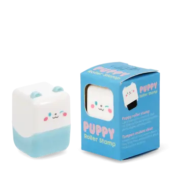 Puppy-themed roller stamp with blue packaging.