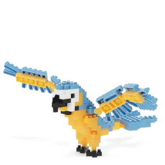 Completed macaw brick model.