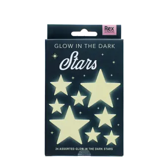 Glow-in-the-dark stars set in dark packaging with assorted star shapes on the front.