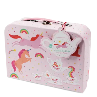 Pink Unicorn ceramic tea party set with tag.