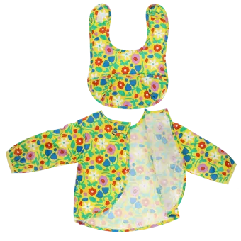 Floral bib and long‑sleeve vest set with front opening and matching pattern