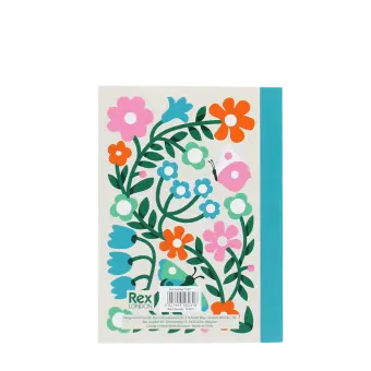 A6 Notebook with colourful illustrated flowers, leaves, and butterflies on a light background