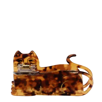Hair claw clip featuring an adorable cat design in translucent brown, with a marbled effect. 
