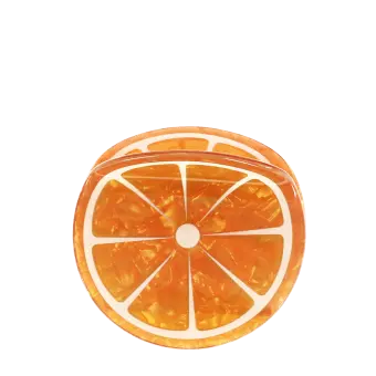 Hair claw clip featuring a fruity orange slice design, with hints of marbling and translucence. 