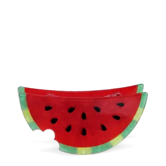 Hair claw clip featuring a fruity watermelon slice design, with hints of marbling and translucence. 