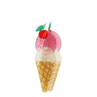 Hair claw clip featuring a delicious ice cream on a cone design, in multiple colours, with hints of marbling and translucence.
