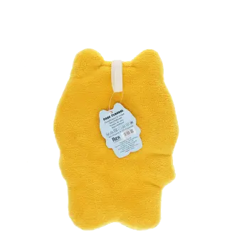 Soft yellow flannel face cloth in a dog shape, designed for gentle facial cleansing.