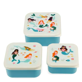 Set of three snack boxes with mermaid designs.