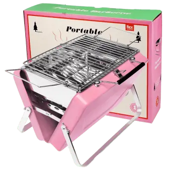 Pink portable barbecue and retail box