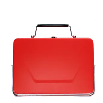 Red portable bbq suitcase with handle