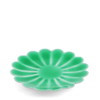 Green enamel flower-shaped trinket dish with scalloped edges
