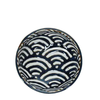 Round ceramic bowl with white wave pattern interior