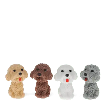 Set of four dog-shaped erasers in assorted colours