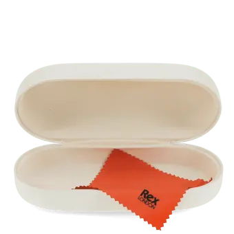 Open sausage dog sunglasses case with a soft interior and cleaning cloth.