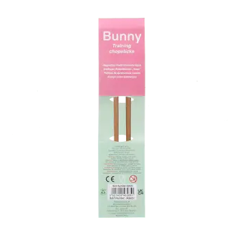 Back of rabbit training chopsticks packaging with safety warnings. 