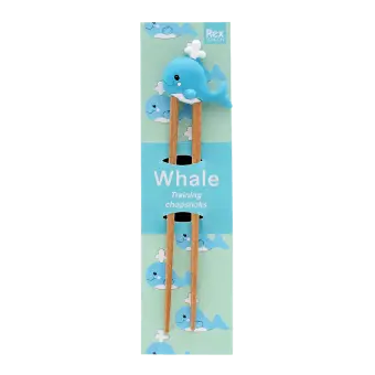 Whale training chopsticks with character topper in retail packaging.