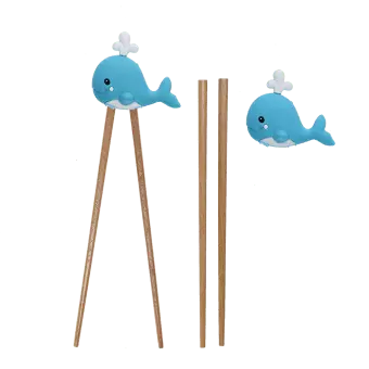 Whale training chopsticks with removable character topper 