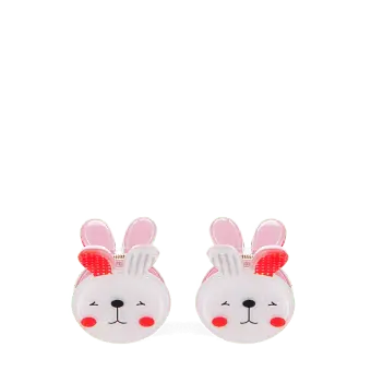 Set of two mini rabbit-shaped hair claw clips with white faces and pink ear details.