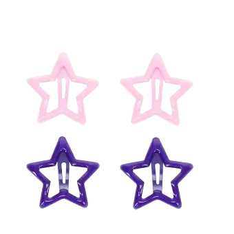 Purple and pink star hair clips in a set of four.