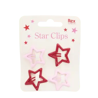 Red and pink star hair clips on display card.