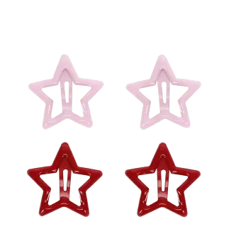 Red and pink star hair clips in a set of four.