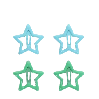 Blue and green star hair clips in a set of four.