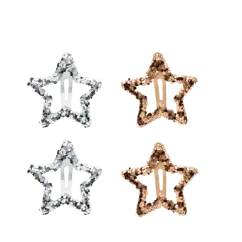 Silver and gold glitter star hair clips in a set of four.