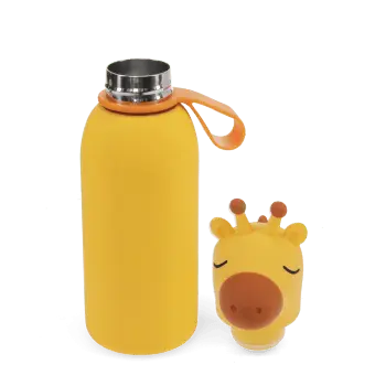 Giraffe drinks bottle with carry loop, shown open with character lid.
