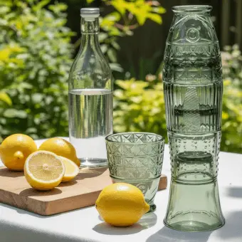 Green fish shaped stacking glass tumblers