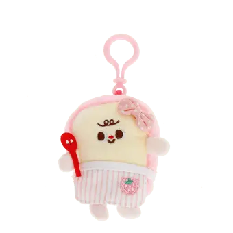 Plush toast bag charm with pink clip, pink spotty bow