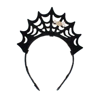 Black glitter spiderweb headband with a gold spider decoration.
