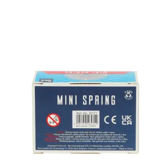 Bottom of Mini Spring packaging showing barcode, safety warning and product information