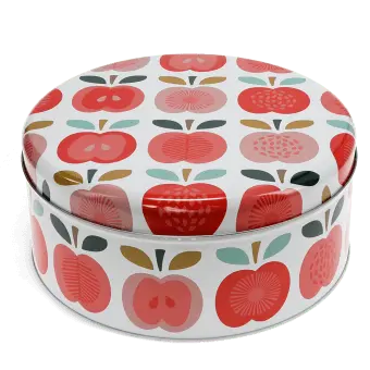 Round cake tin featuring a vintage-style apple pattern