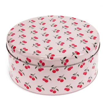 Round cake tin featuring a vintage-style apple pattern