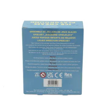 Back of Ice Cream Playground play set retail box showing product information, warnings and barcode.