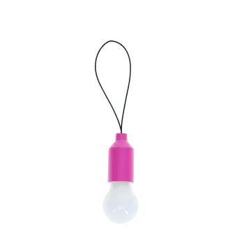 pink mini LED light bulb keyrings with black loop cords