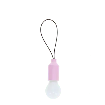 pink mini LED light bulb keyrings with black loop cords