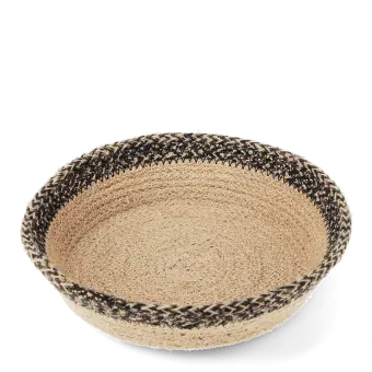 Conical jute bowl in natural and black.