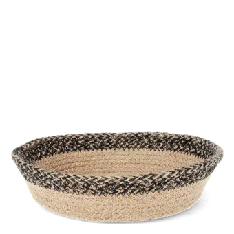 Conical jute bowl in natural and black.