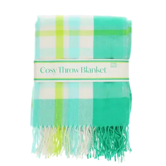 Green, white, lime green and tea check blanket.