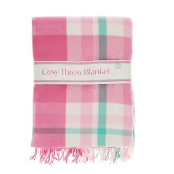 check pattern in pink, white and teal blanket
