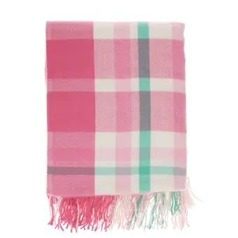 check pattern in pink, white and teal blanket