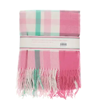 check pattern in pink, white and teal blanket